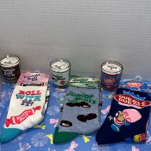 New Tootsie Roll, Junior Mints, & Dubble Bubble Scented Candles and Crew Socks